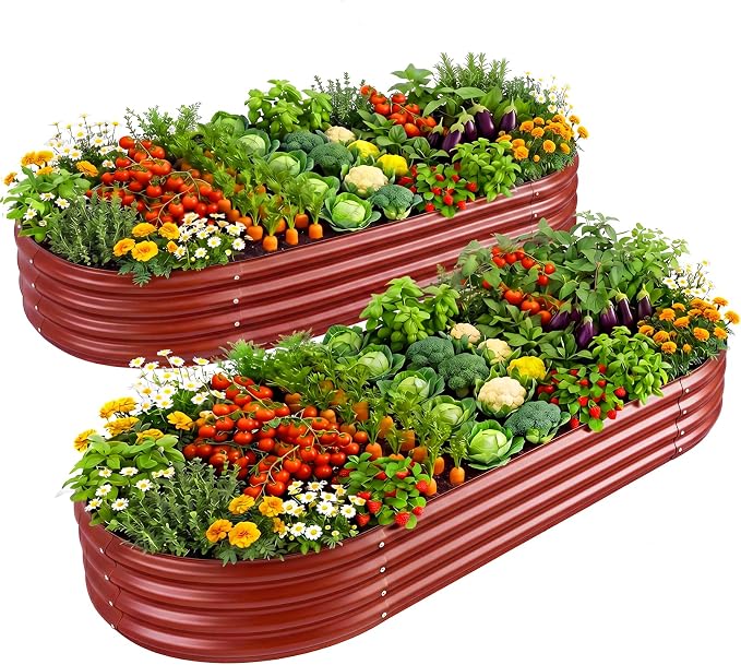 Land Guard 2 Pcs 6ft Metal Raised Garden Bed, 6 x 3 x 1 Galvanized Planter Raised Beds for Vegetables, Brown