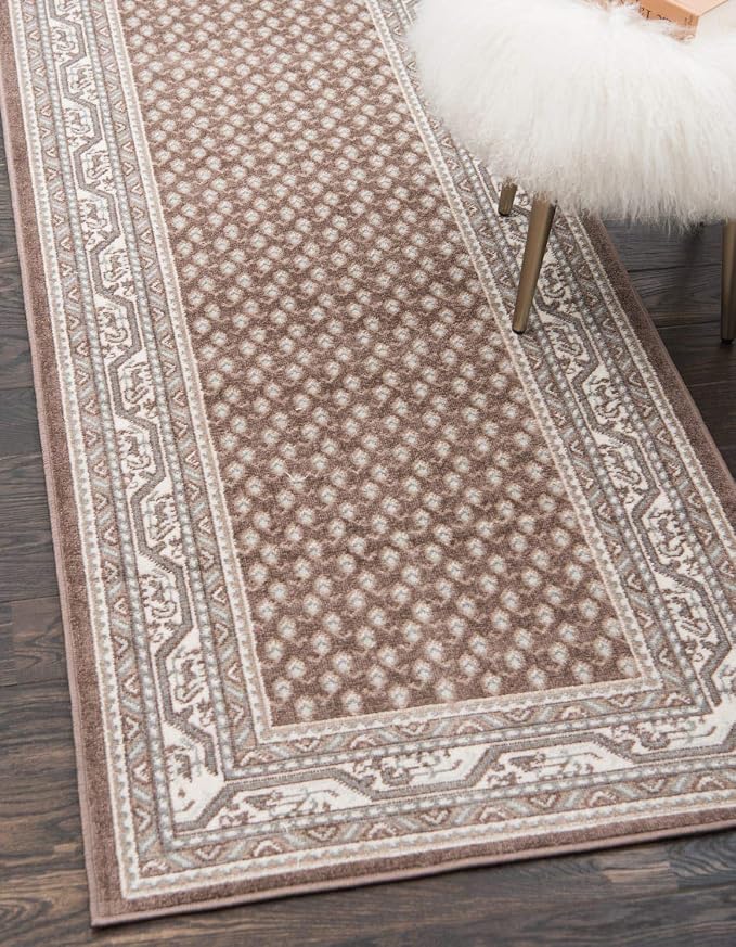 Unique Loom Williamsburg Collection Traditional Border with Dotted Center Area Rug, Runner 2' 9" x 9' 10", Brown/Beige