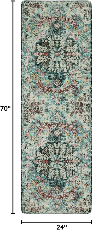 Lahome Reine Bohemian Floral 2x6 Washable Hallway Runner Rug, Non Slip Kitchen Laundry Hallway Rug Runner, Pet Friendly Bathroom Indoor Carpet Runners for RV Camper Entrance Bedroom