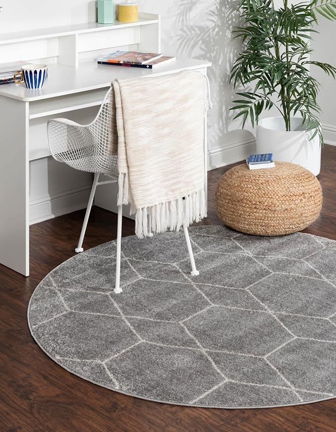 Unique Loom Trellis Frieze Collection Area Rug - Geometric (3' Round, Light Gray/ Ivory)