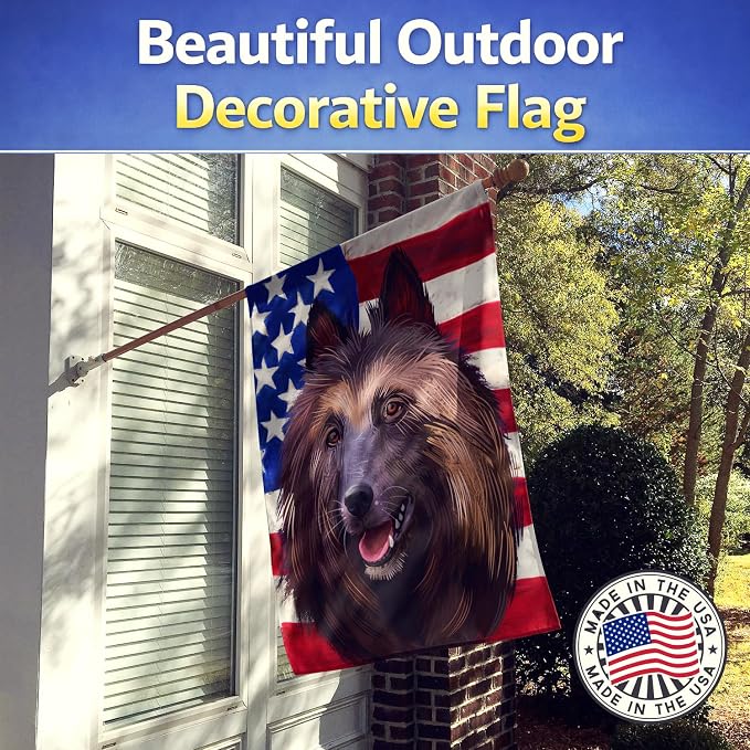 Caroline's Treasures CK6429CHF Belgian Tervuren American Flag House Flag Large Porch Sleeve Pole Decorative Outside Yard Banner Artwork Wall Hanging, Polyester, House Size, Multicolor