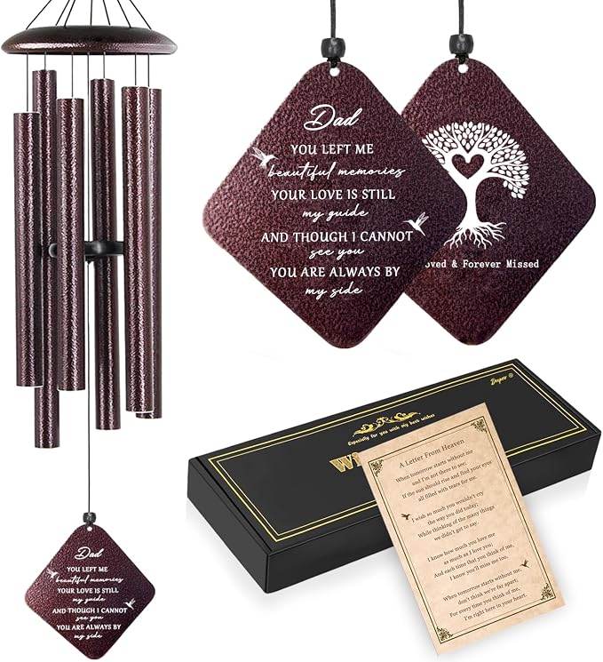 Sympathy Gifts for Loss of Dad, 32" Memorial Wind Chimes for Loss of Father, Memorial/Bereavement Gifts for Loss of Father, Loss of Father Sympathy Gift, in Memory of Dad Papa (Bronze)