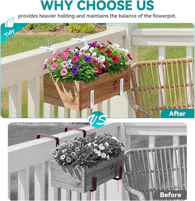 Adjustable Planter Box Brackets,Enhanced Bottom Support,Universal Outdoor Hanging Brackets,Flower Box Brackets for Fence Railings, Windowsill, Patio, Garden,Balcony. (6, White)