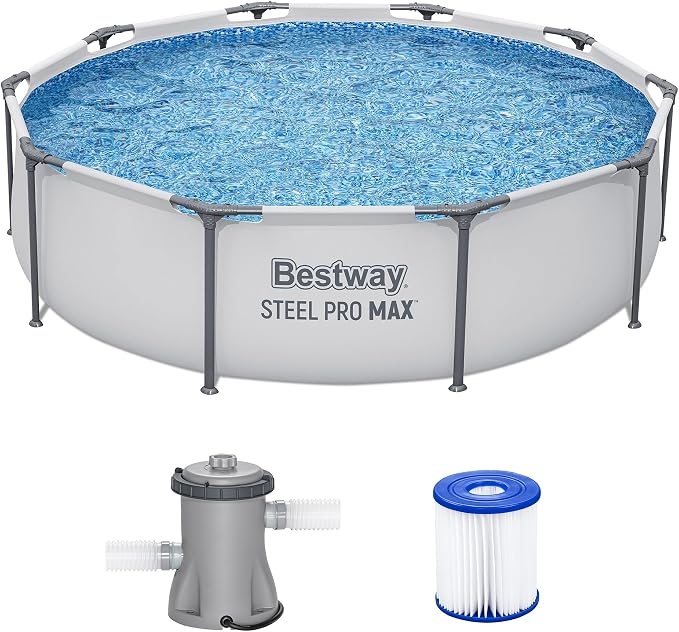 Bestway Steel Pro MAX 10' x 30" Above Ground Pool, Round Metal Frame Outdoor Swimming Pool Set with Filter Pump & Type I Cartridge, Gray