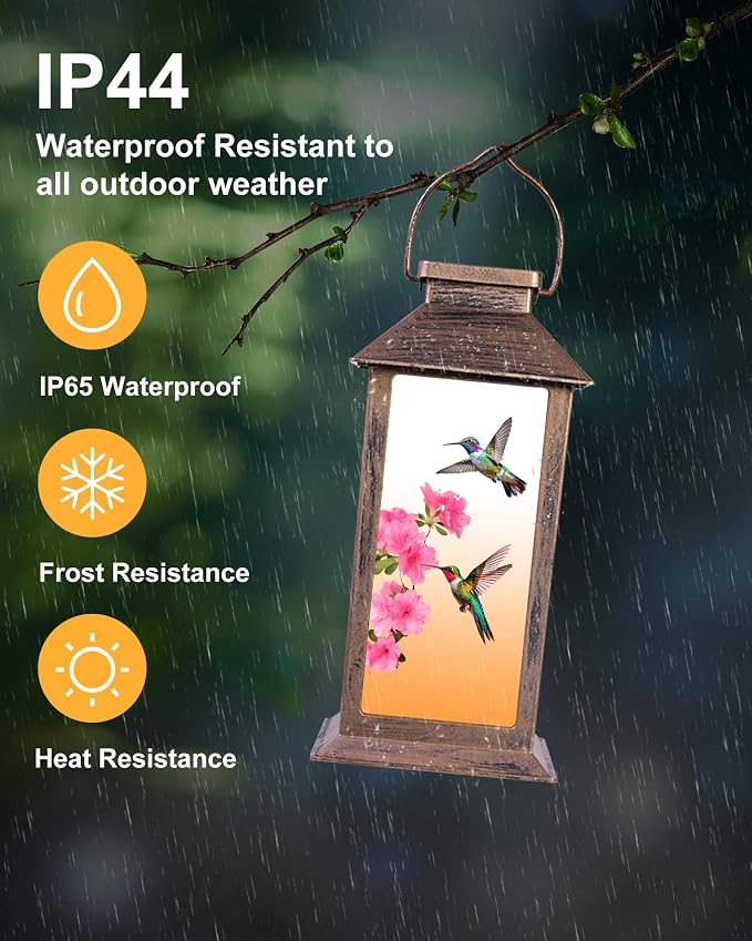 Hummingbird Solar Lanterns Outdoor Waterproof Garden Decor Birthday Gifts for Women Mom Grandma Sister, Hanging LED Plastic Solar Lights Outside Gardening Decorations for Yard Patio Backyard Lawn