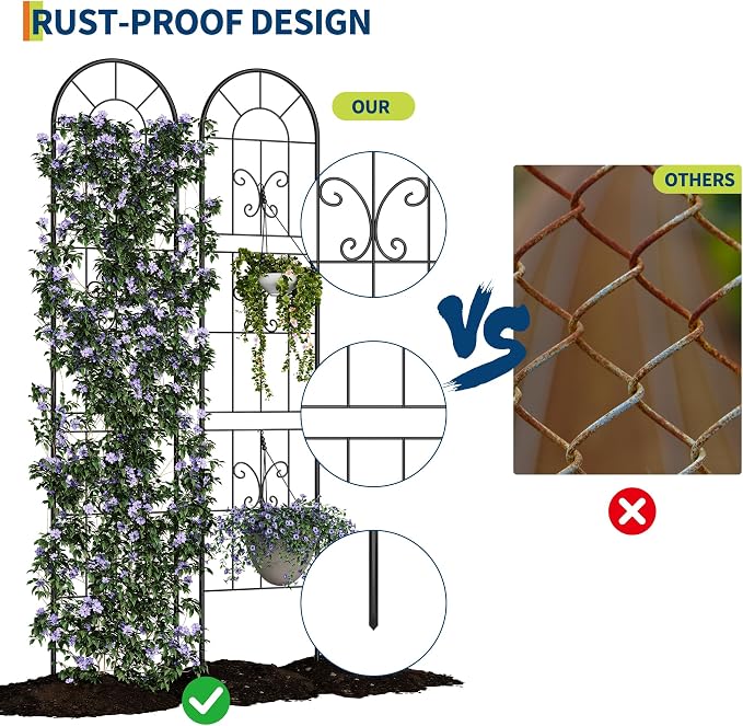 Garvee 4 Pack Panels No Dig Dog Fence Outdoor - 55 in Tall Rustproof Animal Barrier with Gate, Decorative Garden Fence Panels for Yard Border, Patio（55 x 11.8inch）