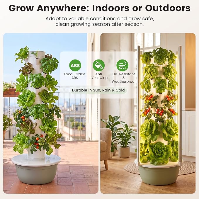 BAOSHISHAN Hydroponic Growing Tower with LED Grow Light, 7 Tiers 28 Pods | Full Spectrum Vertical Hydroponics Growing System, with 30L Water Tank, Beginner-Friendly, Ideal for Lettuce Herbs Vegetables