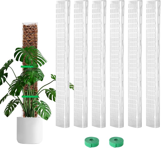 Bluepro 24 Inch 6 Pcs Plastic Moss Pole for Plants Monstera, 6×24'' Plant Poles for Climbing Plants, Plant Support for Indoor Plants Work with Sphagnum Moss