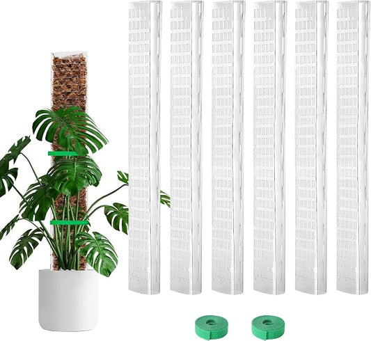 Bluepro 24 Inch 6 Pcs Plastic Moss Pole for Plants Monstera, 6×24'' Plant Poles for Climbing Plants, Plant Support for Indoor Plants Work with Sphagnum Moss