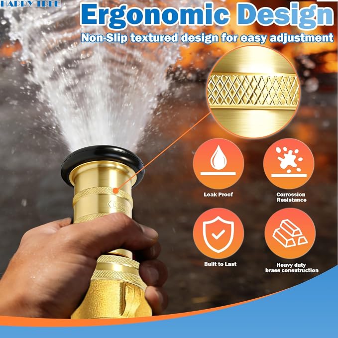 Happy Tree 2" NPSH Fire Hose Nozzle Brass Fire Equipment Heavy Duty Industrial Fog Nozzle