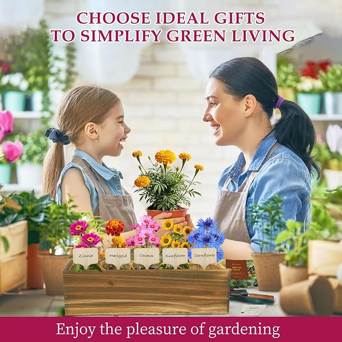 5 Indoor Flowers Growing Kit for Beginners, Complete Planting Starter Set with Zinnia, Cosmos, Sunflower, Marigold, Cornflower Seeds, Unique Gardening Gifts for Women & Men