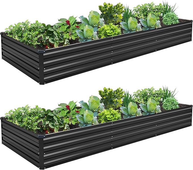 2PCS 10x3x1ft Galvanized Raised Garden Kit,Metal Planter Box,Black | Outdoor Elevated Metal Planter Box For Vegetables, Flowers & Herbs. Rustproof Galvanized Steel, Open Drainage, Easy Assembly