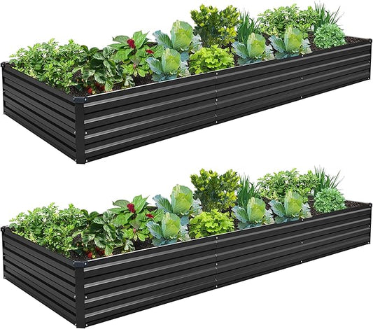 2PCS 10x3x1ft Galvanized Raised Garden Kit,Metal Planter Box,Black | Outdoor Elevated Metal Planter Box For Vegetables, Flowers & Herbs. Rustproof Galvanized Steel, Open Drainage, Easy Assembly