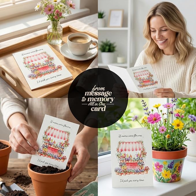 Mom Greeting Cards – 5 Sets of Gift Cards with White Envelope Each, Embedded with Wildflower Seeds, Plantable and Writable Greeting Cards for Mom's Day, Appreciation to Her, Mother's Birthday Gift
