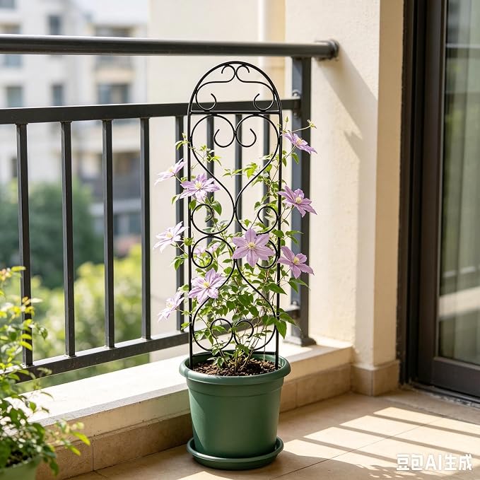 Hosley Set of 2 Iron Wave Pot Trellis 7.5" W x 27" H, Ideal Gift for Floral Arrangements Wedding or Party and Use Next to Structures Home or in Planters for Growing Floral Plants Vines and Vegetable
