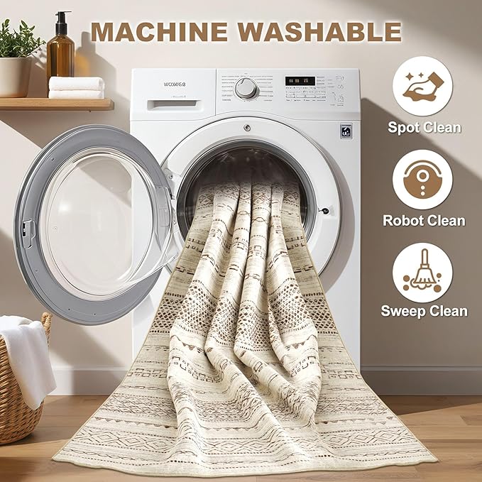Nakagishi Boho 7x9 Area Rug Living Room Rugs Machine Washable Brown | Soft, Pet & Kid Friendly, Carpet for Living Room/Bedroom/Office/Kitchen/Nursery, Daily Home Decor Stain Resistant Moroccan