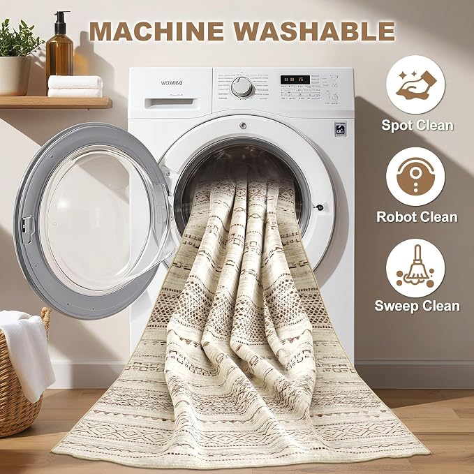 Nakagishi Boho 10x14 Area Rug Living Room Rugs Machine Washable Brown | Soft, Pet & Kid Friendly, Carpet for Living Room/Bedroom/Office/Kitchen/Nursery, Daily Home Decor Stain Resistant Moroccan
