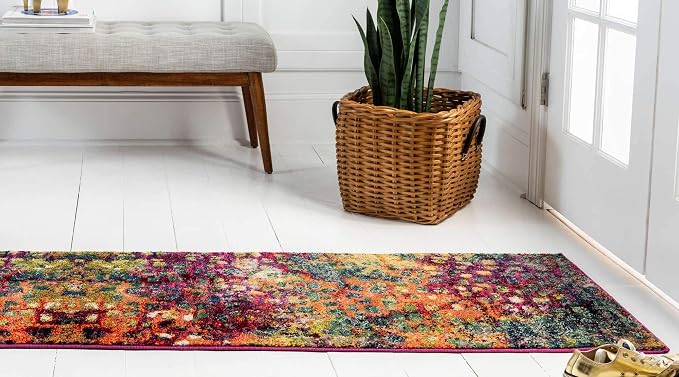 Unique Loom Jardin Collection Colorful, Vibrant, Abstract, Modern Area Rug (2' 7 x 10' 0 Runner, Multi/ Blue)