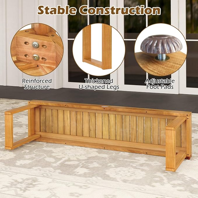 HAPPYGRILL Outdoor Acacia Wood Bench for 3-Person Patio Backless Farmhouse Bench with Slatted Seat, 800 LBS Heavy Duty Dining Bench for Entryway Porch Dining Room (2)