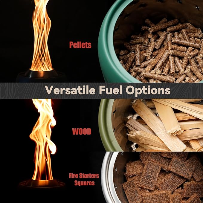 Tabletop Fire Pit Burning Woods/Pellets, Portable Small Fireplace with Storage Bag for Camping Tailgating RV Patio Backyard, Smokeless Camping Stove 9.5", FP055 Green