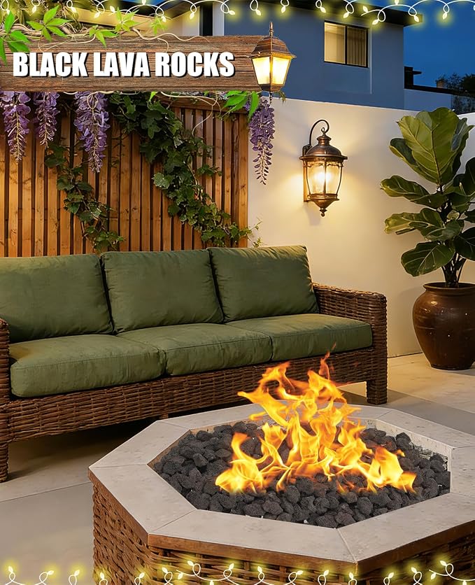 20 lbs Durable Black Lava Stones for Indoor Gas Fireplaces, Fire Pits, and Fire Pit Tables, Gas Fireplace Rocks, 0.8-1.2 Inch Fire Pit Stones for Outdoor Grills and Landscaping