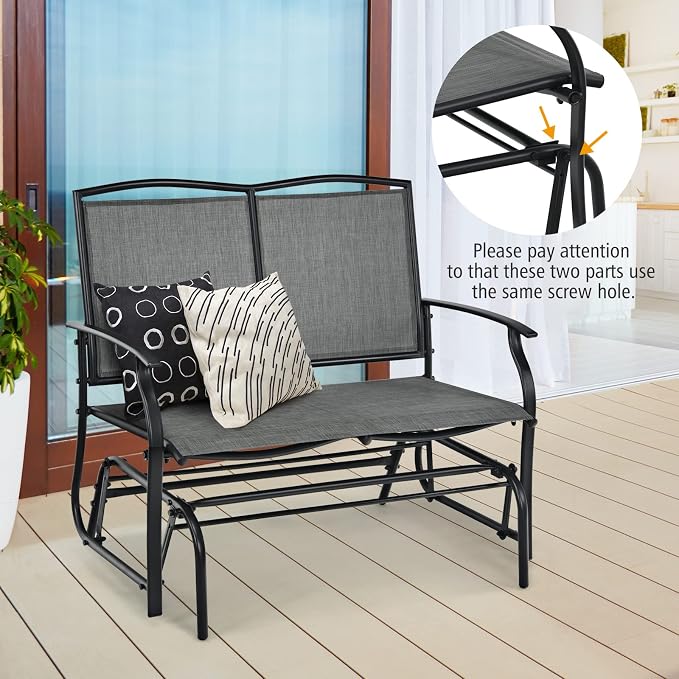 Outdoor Swing Glider Chair for 2 Persons, Rocking Seating Patio Bench w/Coated Steel Frame, Patio Loveseat for Backyard, Garden (Grey)