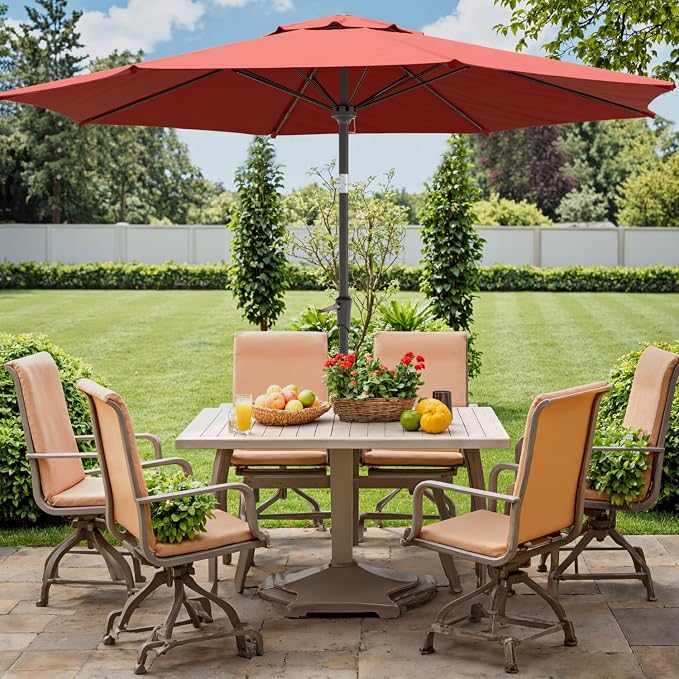 Outdoor Patio Umbrella with One Push Button Tilt and Crank, 8 Sturdy Ribs Market Table Umbrella