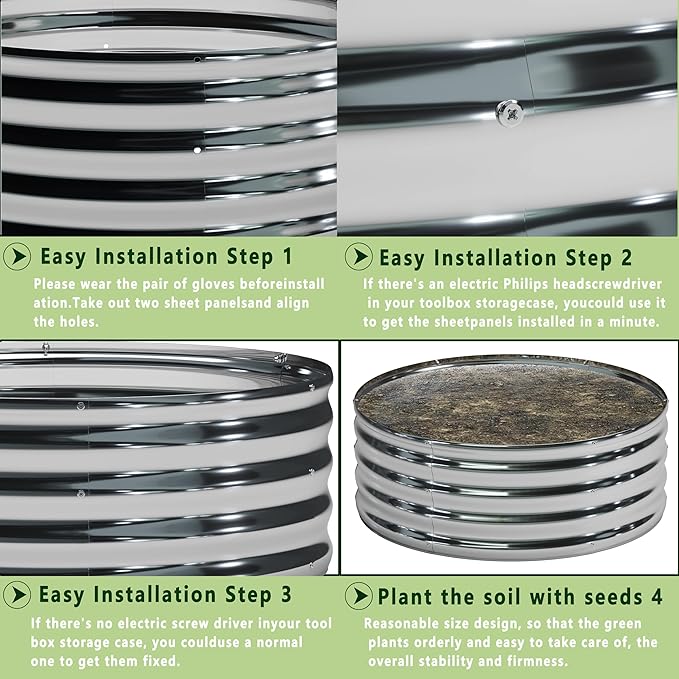 DIIYIV 3Pack 4x4x1ft Galvanized Raised Garden Bed, Planter Raised Garden Beds Outdoor, Round Clearance Raised Garden Beds for Gardening Vegetables