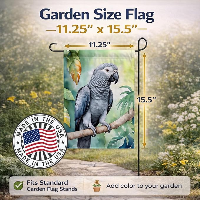 Caroline's Treasures African Grey Parrot Garden Flag Mailbox Flag Decorative Yard Flag Banner Outside Patio Artwork Yard Flower Beds, Garden Size, Multicolor