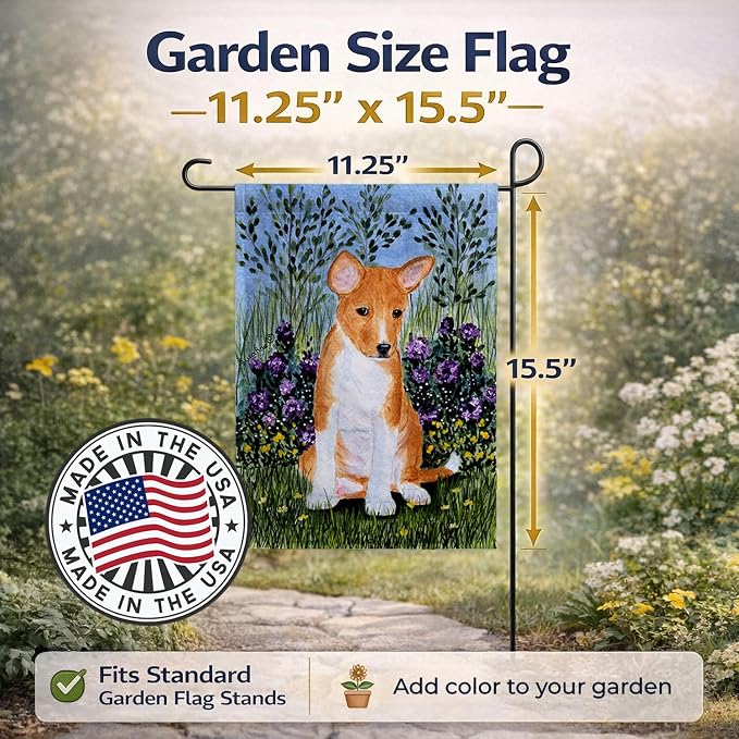 Caroline's Treasures SS8108GF Basenji Garden Flag Mailbox Flag Decorative Yard Flag Banner Outside Patio Artwork Yard Flower Beds, Garden Size, Multicolor