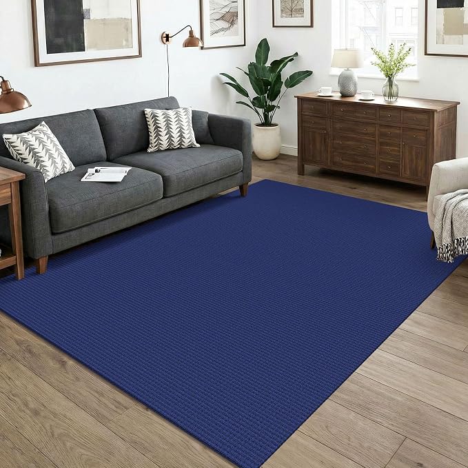 KOZYFLY Washable 5x7 Living Room Rug, Non Slip Woven Area Rugs, Braided Floor Carpet for Entryway, Kitchen, Bedroom, Dining Room, Office, Cotton Rug Indoor Decor, Royal Blue/Navy