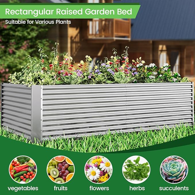 2pcs Tall Galvanized Raised Garden Bed Outdoor,Steel Garden Bed for Vegetables,Above Ground Garden Box for Flower,Metal Raised Beds for Gardening - 6x3ft