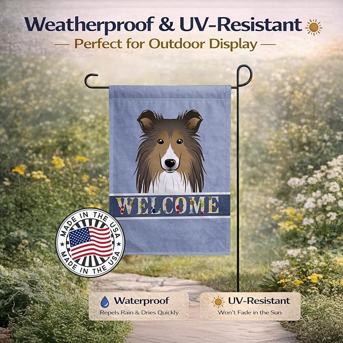 Caroline's Treasures BB1428GF Sheltie Welcome Garden Flag, Blue Mailbox Flag Decorative Yard Flag Banner Outside Patio Artwork Yard Flower Beds, Garden Size, Multicolor