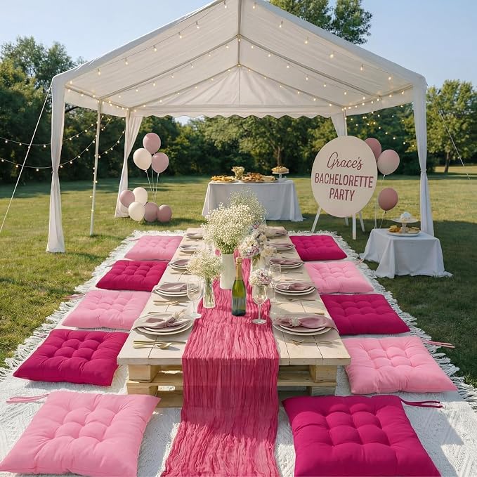 Extra Large Outdoor Picnic Blanket with Table Runner and Floor Pillow Cushion for Picnic Wedding Birthday Baby Shower Backyard Decor(91 x 71'',Rose Red,8 Pcs)