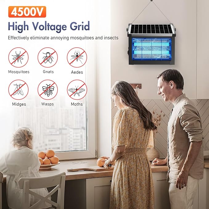 Solar Bug Zapper Outdoor, Jinyeda 4500V Mosquito Zapper Rechargeable, Cordless Electric Mosquito Killer, Waterproof Fly Insect Zapper Portable for Indoor Camping Garden Patio