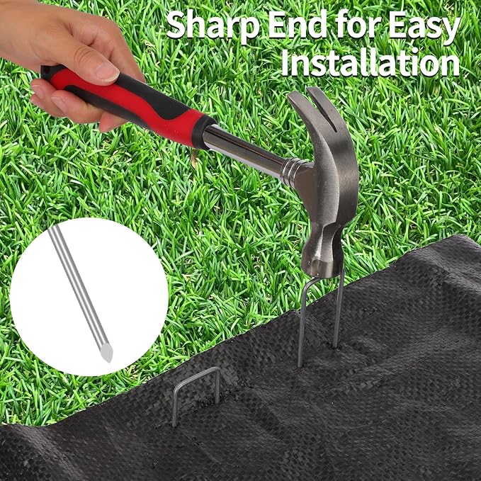 CEWOR 200 Pack 6 Inch Landscape Staples, 11 Gauge Galvanized Garden Stakes U-Shaped Landscaping Fabric Pins Yard Ground Staples for Lawn, Fence, Plant Cover, Turf, Tent