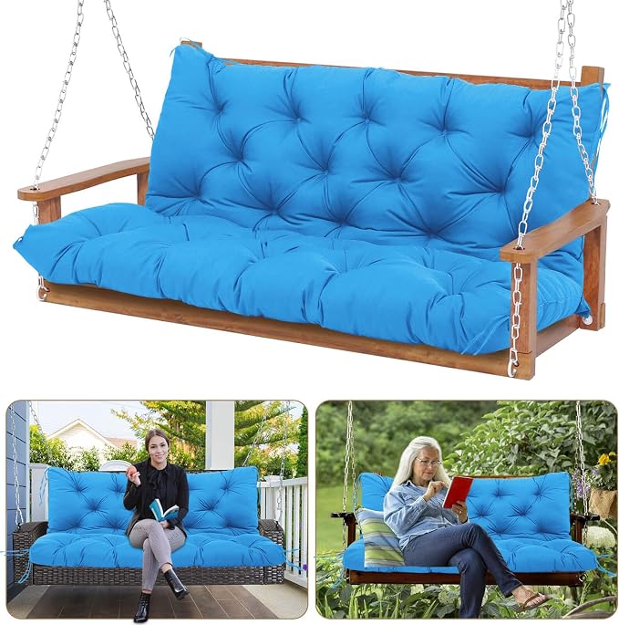 Porch Swing Cushion Waterproof Thicken 5" Peacock Blue 2-3 Seat 40 ×40" Replacement Swing Cushions with Backrest and Ties for Patio Backyard Porch Garden