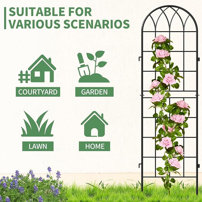 SUNYRISY 4Pack Metal Garden Trellis for Climbing Plants Outdoor, 59x16in Metal Plant Support for Flowers Tomato Cucumber Rose Vegetable Garden Courtyards Lawns Decoration, Black