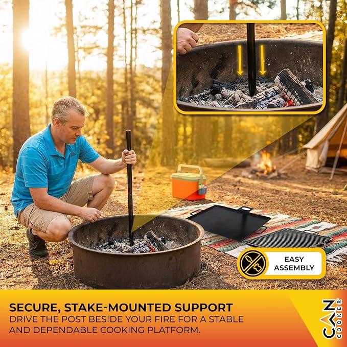 GameMaker Open Fire Cooking Grill – Portable Campfire Grill for Open Flame Cooking, Firepits, Outdoor Fire Rings & Camping – Heavy-Duty, Easy Setup & Adjustable Height