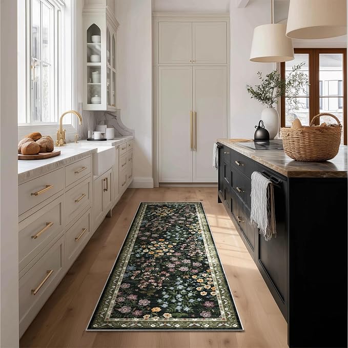 Washable Kitchen Rug Runners for Hallways: 2'x6' Runner Rugs with Non Slip Backing Low Pile Soft Indoor Floor Carpet Runner for Entryway Hallway Laundry Room Bedroom Living Room