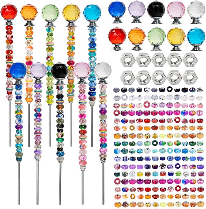 230 Pcs DIY Beaded Garden Stakes Kit with Crystal Stoppers | Garden stakes kit with beads colorful crystal stoppers, DIY fairy wands, garden decor, outdoor crafts
