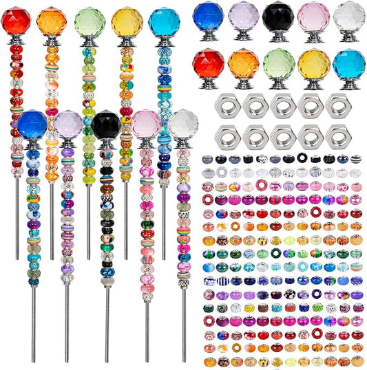 230 Pcs DIY Beaded Garden Stakes Kit with Crystal Stoppers | Garden stakes kit with beads colorful crystal stoppers, DIY fairy wands, garden decor, outdoor crafts