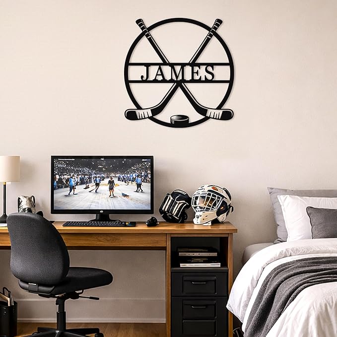 Personalized Hockey Name Sign – Custom Metal Hockey Wall Art, Personalized Player Name, Hockey Room Decor, Sports Gift for Kids, Teens & Fans