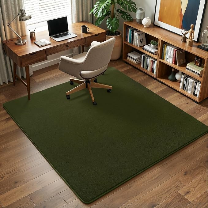 Amearea 5x5 Square Area Rug for Bedroom Living Room, Olive Green Fluffy Rug | Thickened Memory Foam Rug, Indoor Washable Rugs Non Slip Minimalist Carpet for Kids Boys Girls Dorm Nursery Room Decor