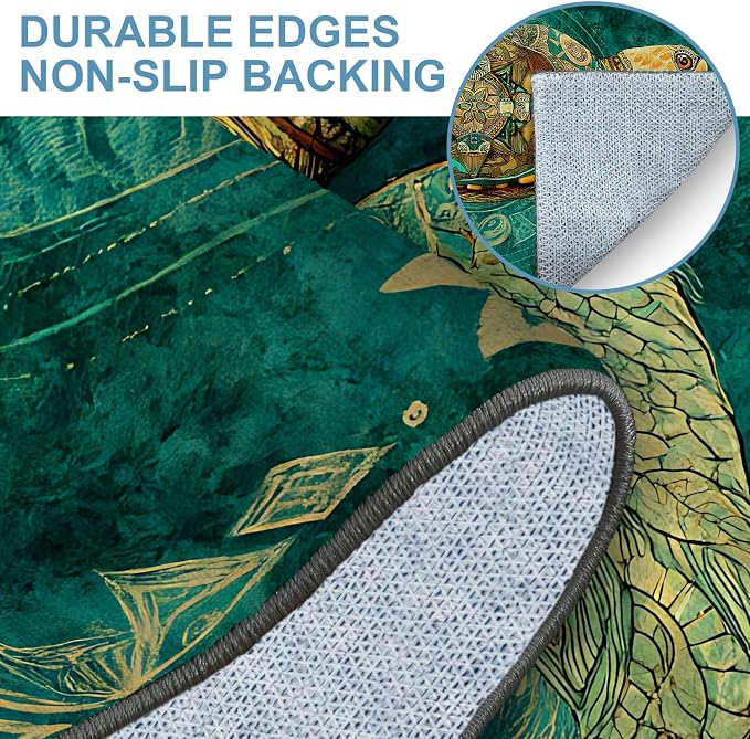 Sea Turtle 2x3 Entry Rug,Washable Small Rugs for Entryway Kitchen Bathroom Door Mat Indoor Entrance,Non Slip Rubber Backing,Stain & Fade Resistant,Boho Coastal Decor