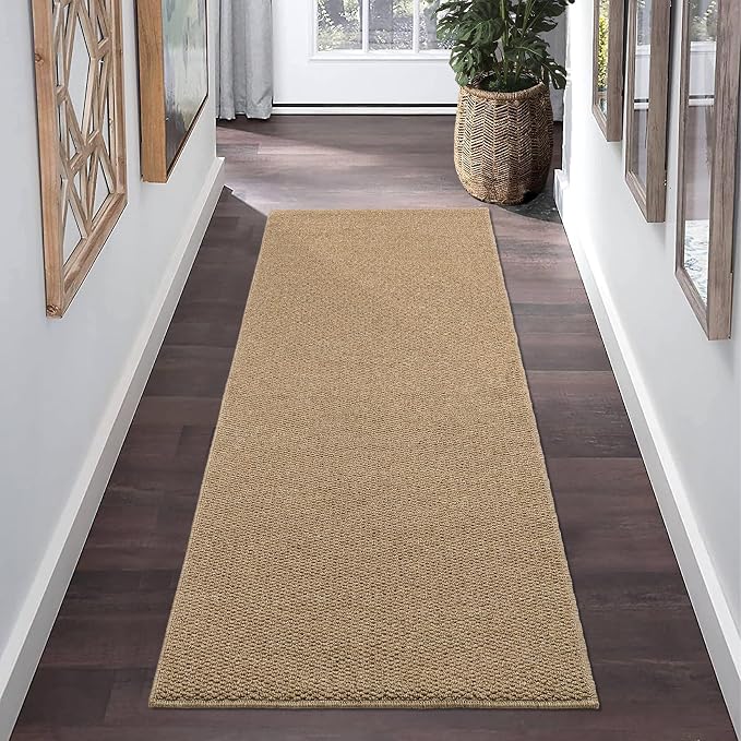 Garvee Hallway Runner Rug 2x6 Solid Color Textured Rug for Bedroom, Brown | Modern Machine Washable Non Slip Stain Resistant Low Pile Non Shedding Weaving Rugs for Kitchen Entryway Bathroom