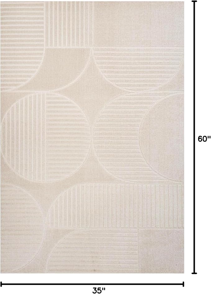 JONATHAN Y Nordby High-Low Arch Striped Ivory/Cream Indoor/Outdoor Area Rug, 3x5, Modern, Contemporary, Geometric, Bohemian, Bedroom, Kitchen,Living Room, Non Shedding (SCN104B-3)