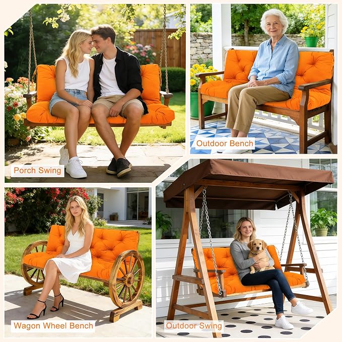 Porch Swing Cushions 2 Seater Replacement Thicken 5" Waterproof & Fade Resistant Swing Cushions for Outdoor Furniture Bench Patio Swing Cushion with Backrest & Ties(Orange 40x40x5inch)