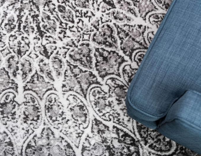 Unique Loom Sofia Collection Area Rug - Grace (7' 1" Round, Dark Gray/ Gray)