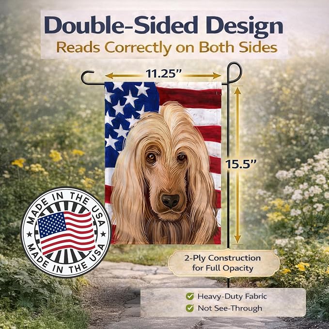 Caroline's Treasures CK6511GF English Cocker Spaniel American Flag Garden Flag Mailbox Flag Decorative Yard Flag Banner Outside Patio Artwork Yard Flower Beds, Garden Size, Multicolor